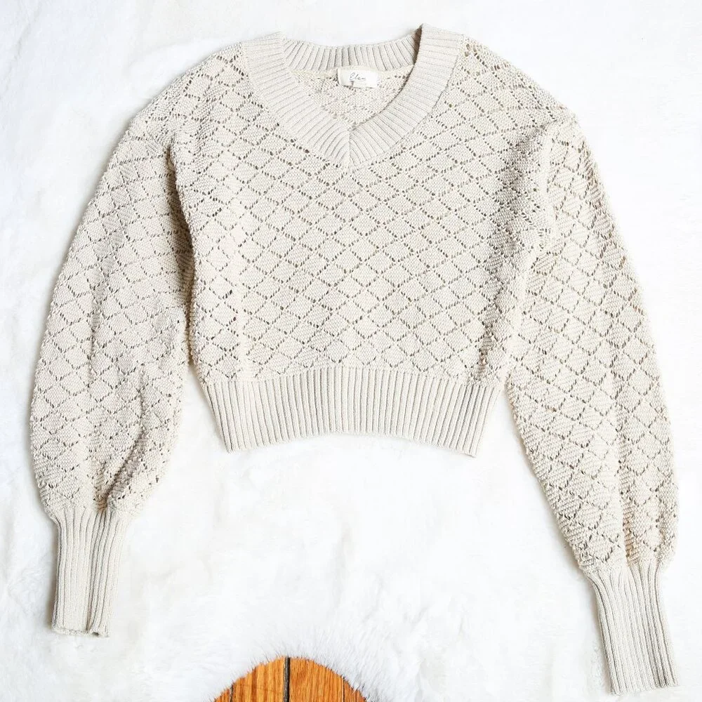 ELAN Brie Knit Sweater Balloon Sleeves Size Large